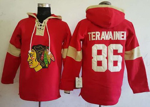 Men Chicago Blackhawks 86 Teuvo Teravainen Red Pullover Hoodie Stitched NHL Jersey