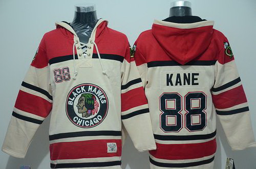 Men Chicago Blackhawks 88 Patrick Kane Cream Sawyer Hooded Sweatshirt Stitched NHL Jersey