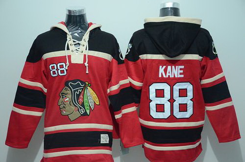 Men Chicago Blackhawks 88 Patrick Kane Red Sawyer Hooded Sweatshirt Stitched NHL Jersey