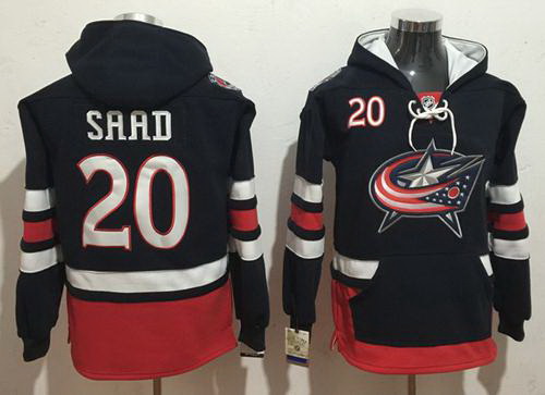 Men Columbus Blue Jackets 20 Brandon Saad Navy Blue Name  26 Number Pullover NHL Hoodie