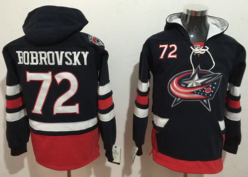 Men Columbus Blue Jackets 72 Sergei Bobrovsky Navy Blue Name  26 Number Pullover NHL Hoodie