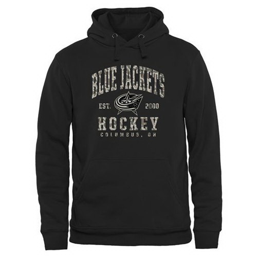 Men Columbus Blue Jackets Black Camo Stack Pullover Hoodie