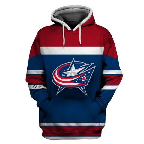 Men Columbus Blue Jackets Blue Wine All Stitched Hooded Sweatshirt