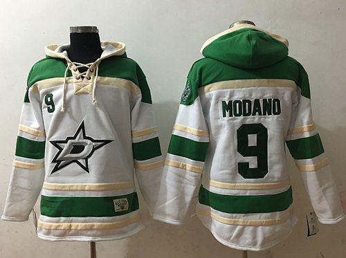 Men Dallas Stars 9 Mike Modano White Sawyer Hooded Sweatshirt Stitched NHL Jersey