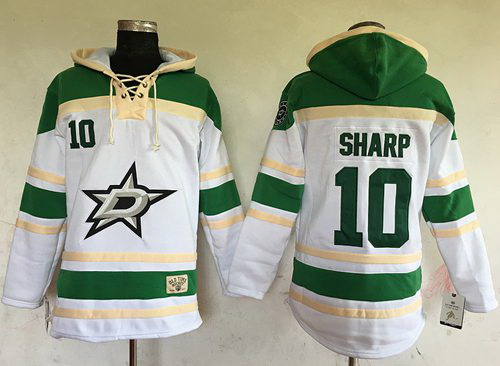 Men Dallas Stars 10 Patrick Sharp White Sawyer Hooded Sweatshirt Stitched NHL Jersey