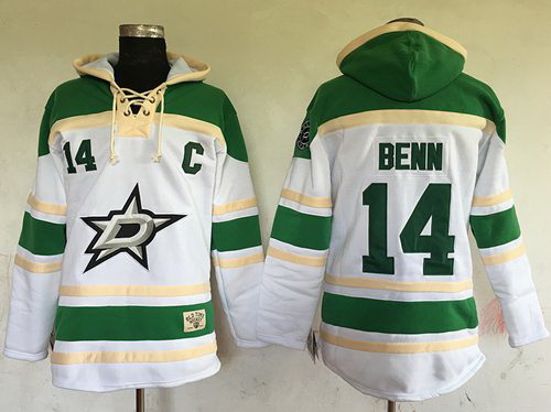 Men Dallas Stars 14 Jamie Benn White Sawyer Hooded Sweatshirt Stitched NHL Jersey