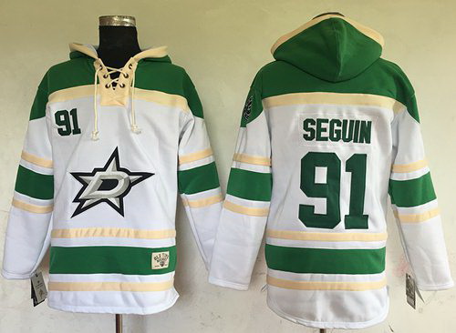 Men Dallas Stars 91 Tyler Seguin White Sawyer Hooded Sweatshirt 