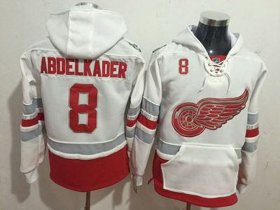 Men Detroit Red Wings 8 Justin Abdelkader White All Stitched Hooded Sweatshirt