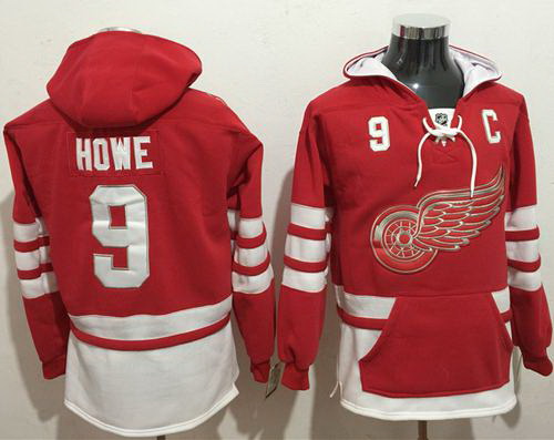 Men Detroit Red Wings 9 Gordie Howe Red Name  26 Number Pullover NHL Hoodie