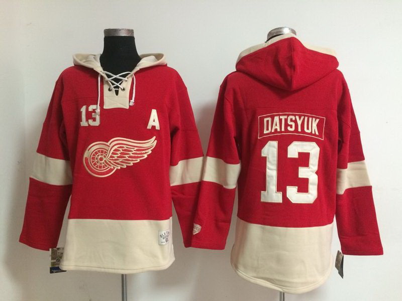 Men Detroit Red Wings 13 Pavel Datsyuk Red Stitched  NHL Hoodie