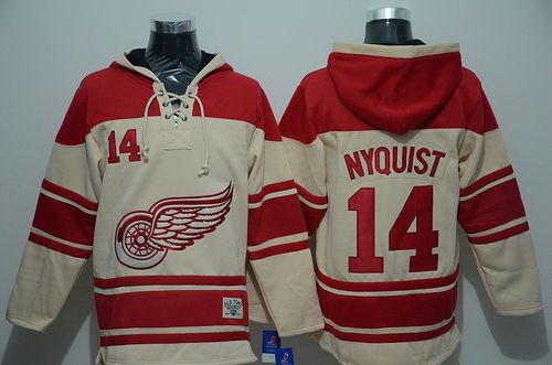 Men Detroit Red Wings 14 Gustav Nyquist Cream Sawyer Hooded Sweatshirt Stitched NHL Jersey