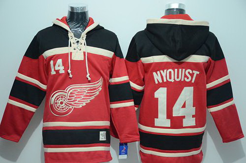 Men Detroit Red Wings 14 Gustav Nyquist Red Sawyer Hooded Sweatshirt Stitched NHL Jersey