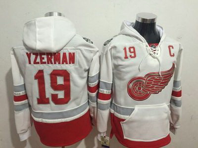 Men Detroit Red Wings 19 Steve Yzerman White All Stitched Hooded Sweatshirt