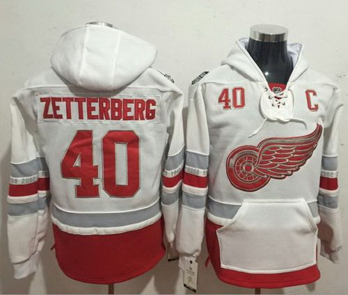 Men Detroit Red Wings 40 Henrik Zetterberg White Name  26 Number Pullover NHL Hoodie