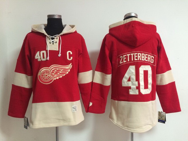 Men Detroit Red Wings 40 Zetterberg Red Stitched  NHL Hoodie