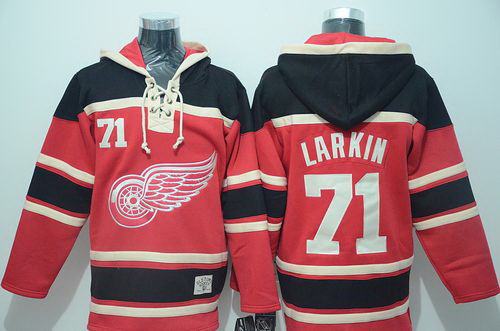 Men Detroit Red Wings 71 Dylan Larkin Red Sawyer Hooded Sweatshirt Stitched NHL Jersey