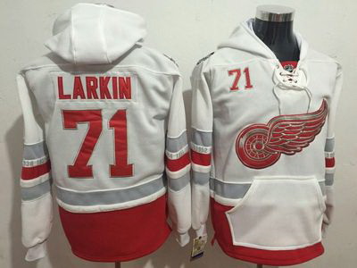 Men Detroit Red Wings 71 Dylan Larkin White All Stitched Hooded Sweatshirt