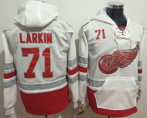 Men Detroit Red Wings 71 Dylan Larkin White Name  26 Number Pullover NHL Hoodie