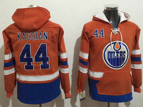 Men Edmonton Oilers 44 Zack Kassian Orange Name  26 Number Pullover NHL Hoodie