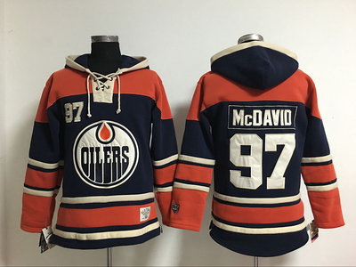 Men Edmonton Oilers 97 Connor McDavid Light dark Blue Stitched NHL Hoodie