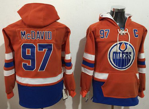 Men Edmonton Oilers 97 Connor McDavid Orange Name  26 Number Pullover NHL Hoodie