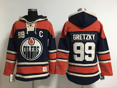 Men Edmonton Oilers 99 Wayne Gretzky dark Blue Stitched NHL Hoodie