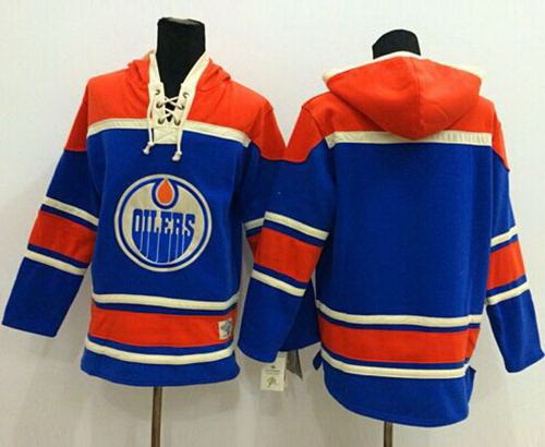 Men Edmonton Oilers Blank Light Blue Sawyer Hooded Sweatshirt Stitched NHL Jersey