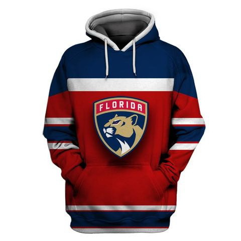 Men Florida Panthers Red Navy All Stitched Hooded Sweatshirt