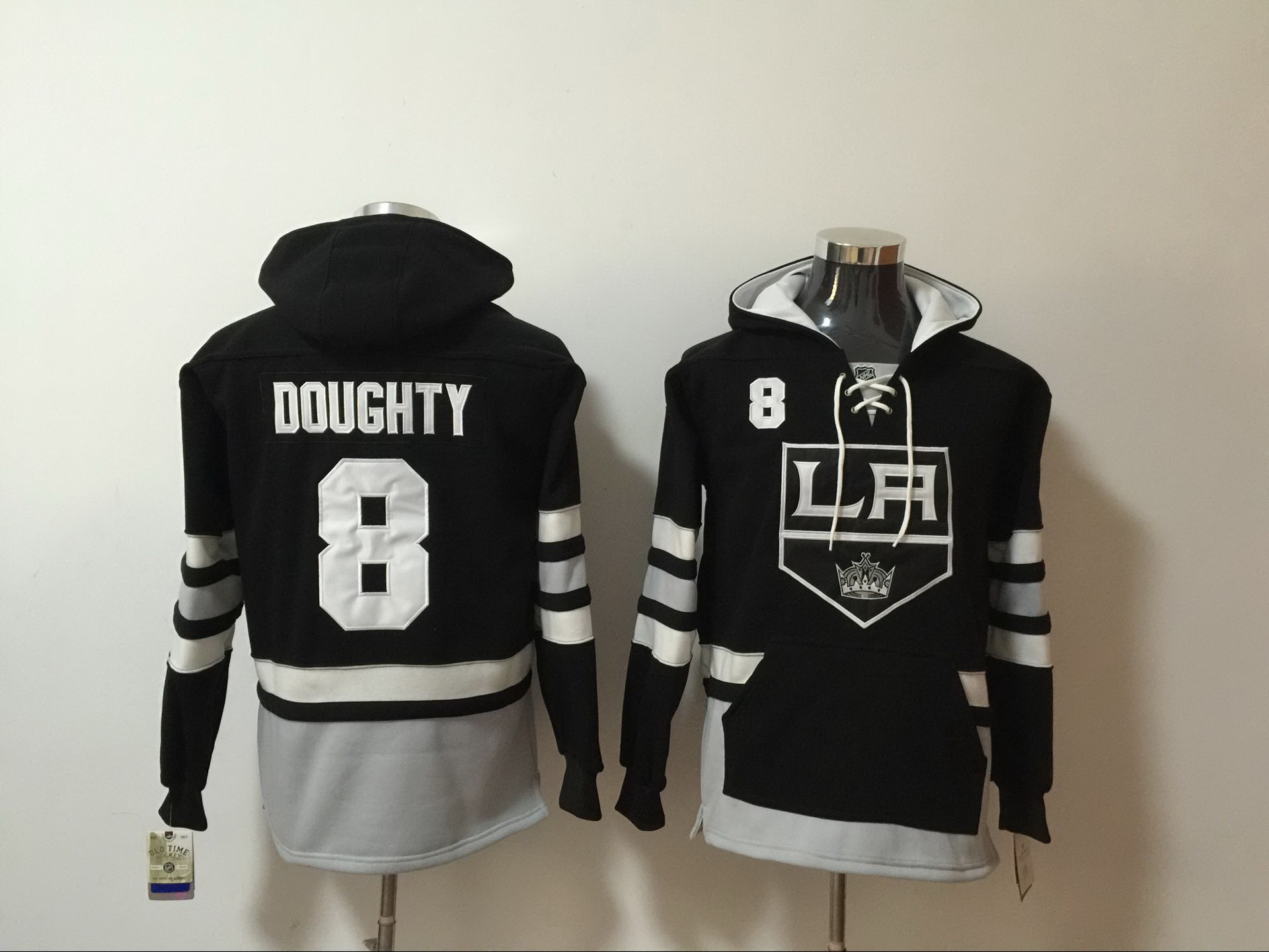 Men Los Angeles Kings 8 Drew Doughty Black All Stitched Hooded Sweatshirt