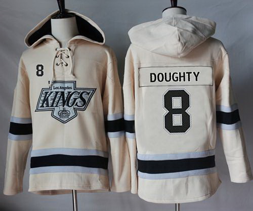 Men Los Angeles Kings 8 Drew Doughty Cream Sawyer Hooded Sweatshirt Stitched NHL Jersey