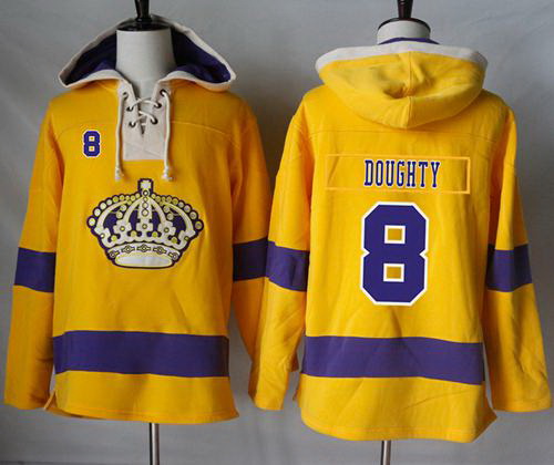 Men Los Angeles Kings 8 Drew Doughty Gold Sawyer Hooded Sweatshirt Stitched NHL Jersey