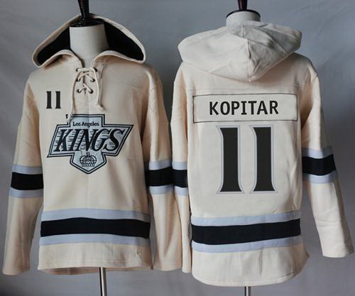 Men Los Angeles Kings 11 Anze Kopitar Cream Sawyer Hooded Sweatshirt Stitched NHL Jersey