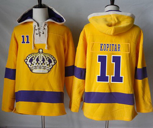 Men Los Angeles Kings 11 Anze Kopitar Gold Sawyer Hooded Sweatshirt Stitched NHL Jersey