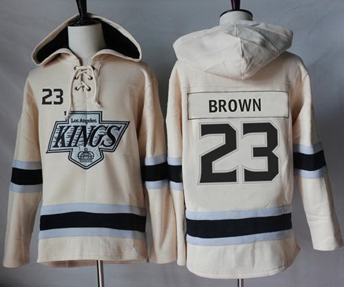 Men Los Angeles Kings 23 Dustin Brown Cream Sawyer Hooded Sweatshirt Stitched NHL Jersey