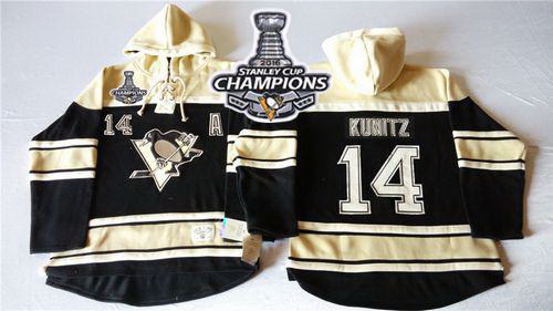 Men Pittsburgh Penguins 14 Chris Kunitz Black Sawyer Hooded Sweatshirt 2016 Stanley Cup Champions St