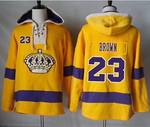 Men Los Angeles Kings 23 Dustin Brown Gold Sawyer Hooded Sweatshirt Stitched NHL Jersey