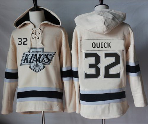 Men Los Angeles Kings 32 Jonathan Quick Cream Sawyer Hooded Sweatshirt Stitched NHL Jersey