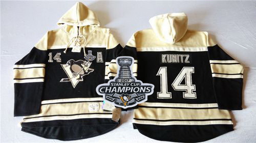 Men Pittsburgh Penguins 14 Chris Kunitz Black Sawyer Hooded Sweatshirt 2017 Stanley Cup Finals Champ