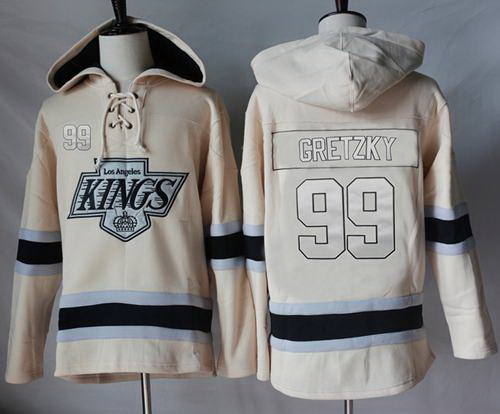 Men Los Angeles Kings 99 Wayne Gretzky Cream Sawyer Hooded Sweatshirt Stitched NHL Jersey