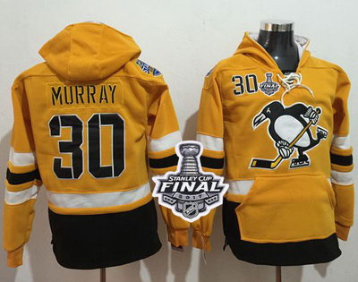 Men Pittsburgh Penguins 30 Matt Murray Gold Sawyer Hooded Sweatshirt 2017 Stadium Series Stanley Cup