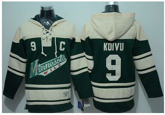 Men Minnesota Wild 9 Mikko Koivu Green Sawyer Hooded Sweatshirt Stitched NHL Jersey