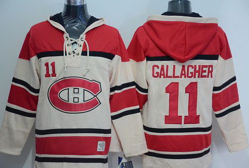 Men Montreal Canadiens 11 Brendan Gallagher Cream Sawyer Hooded Sweatshirt Stitched NHL Jersey