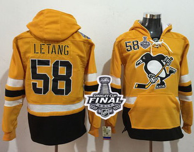 Men Pittsburgh Penguins 58 Kris Letang Gold Sawyer Hooded Sweatshirt 2017 Stadium Series Stanley Cup