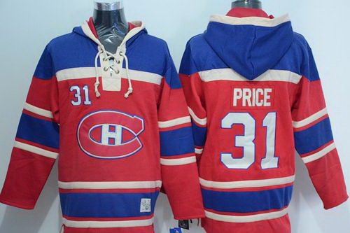 Men Montreal Canadiens 31 Carey Price Red Sawyer Hooded Sweatshirt Stitched NHL Jersey