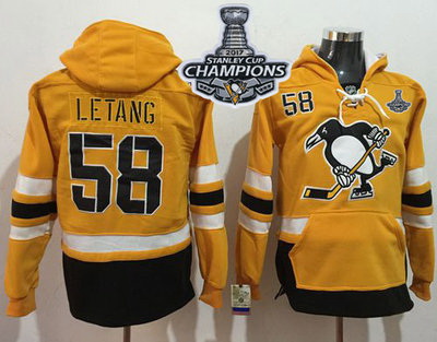 Men Pittsburgh Penguins 58 Kris Letang Gold Sawyer Hooded Sweatshirt 2017 Stadium Series Stanley Cup