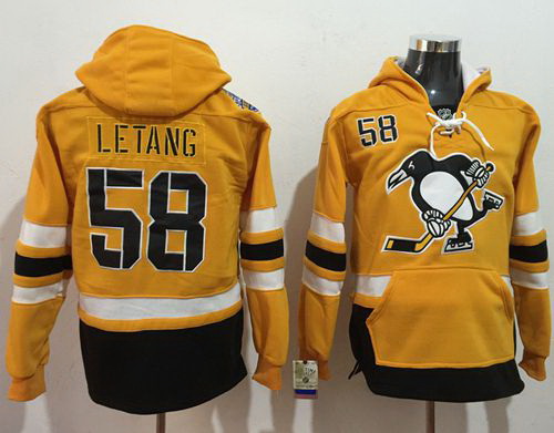 Men Pittsburgh Penguins 58 Kris Letang Gold Sawyer Hooded Sweatshirt 2017 Stadium Series Stitched NH