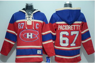 Men Montreal Canadiens 67 Max Pacioretty Red Sawyer Hooded Sweatshirt Stitched NHL Jersey