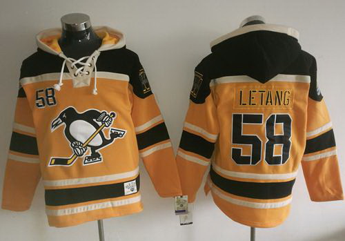 Men Pittsburgh Penguins 58 Kris Letang Gold Sawyer Hooded Sweatshirt Stitched NHL Jersey