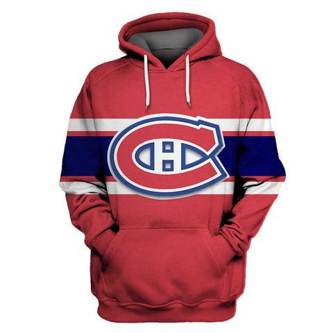 Men Montreal Canadiens Red All Stitched Hooded Sweatshirt