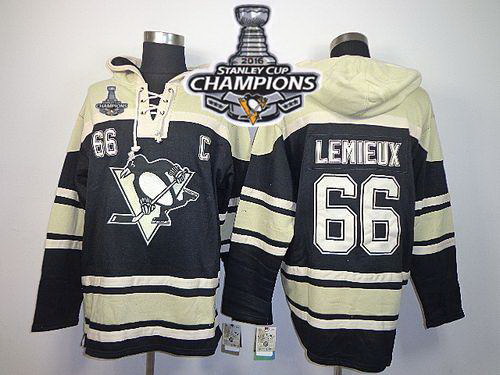 Men Pittsburgh Penguins 66 Mario Lemieux Black Sawyer Hooded Sweatshirt 2016 Stanley Cup Champions S